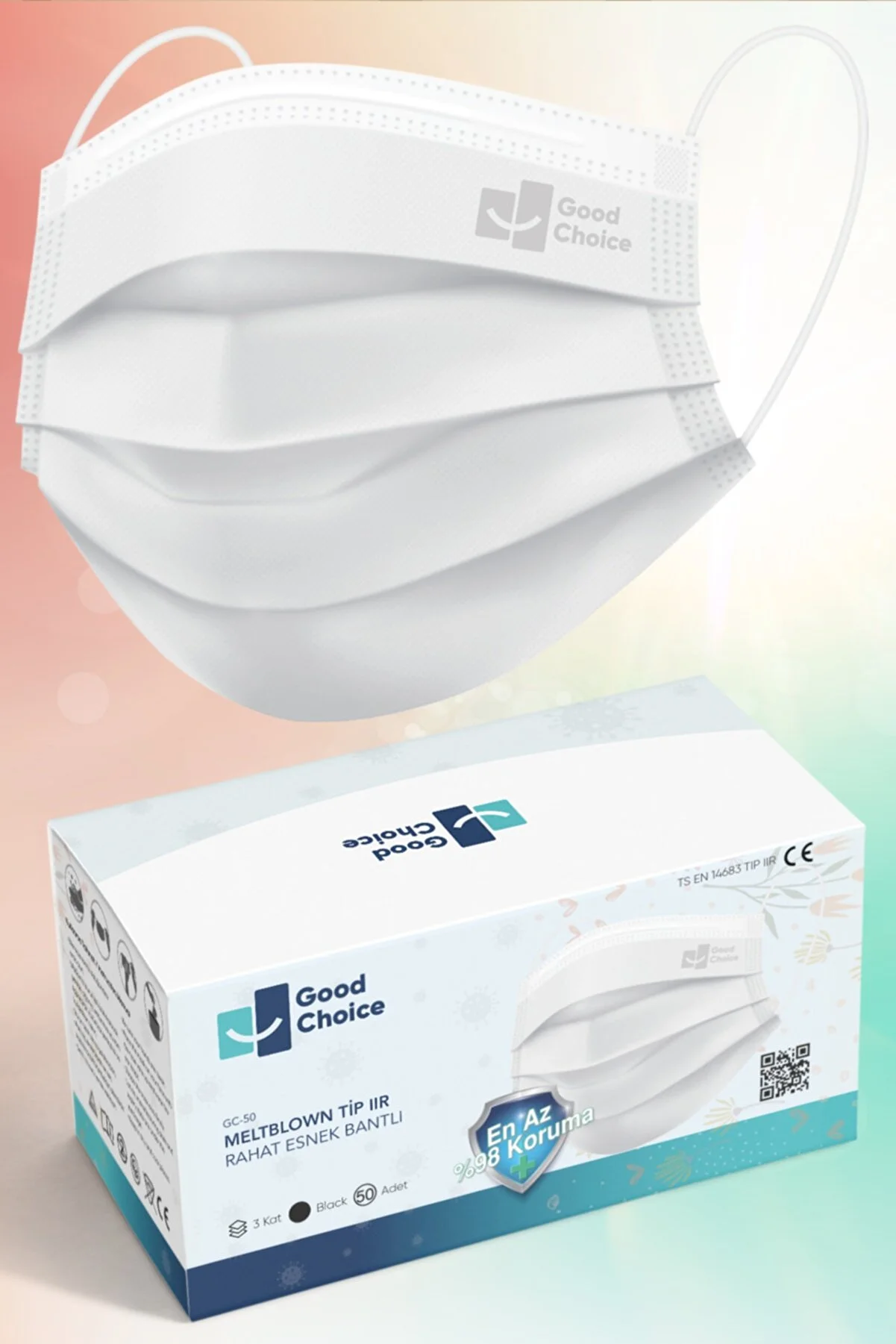 Good Choice Beyaz Meltblown Maske 50 Adet - Elastik Kulaklı - En Az %98 Koruma - Sertifikalı -tıp2r